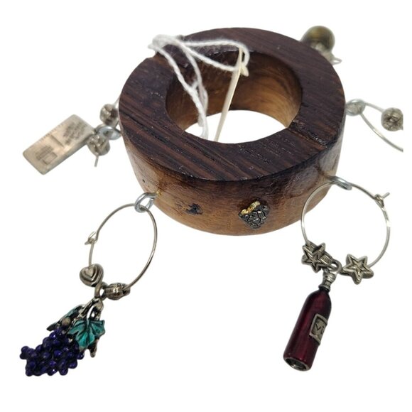 Wine Bottle Charm Set  6 Gold Color Painted Metal Charm Glass Bead on Wine Stave - Picture 13 of 16